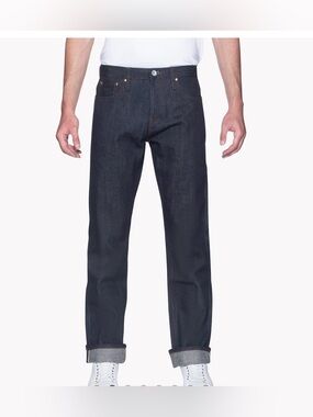 THE UNBRANDED BRAND UB321 Straight Leg Slevedge Raw Denim Indigo Wash Jeans 42